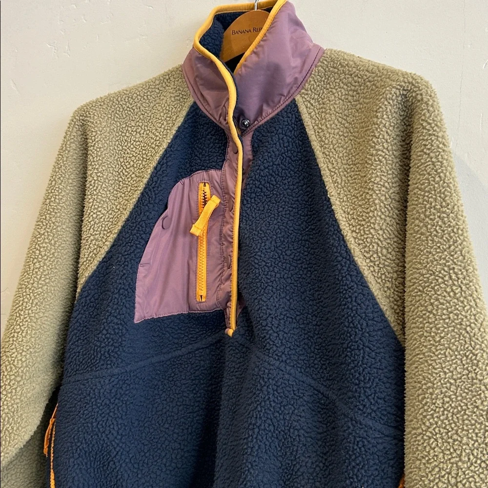 Free People Colorblock Teddy Jacket in Navy, Olive, Mauve & Mustard - Picture 5 of 10